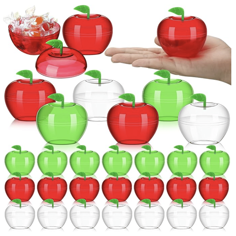 60 Pcs Plastic Apple Container Candy Boxes Bulk Apple Container Back to School Candy Holder Bobbing Apples Shaped Jars Teacher Gifts for Christmas Halloween Wedding Party Favor(3 Colors)